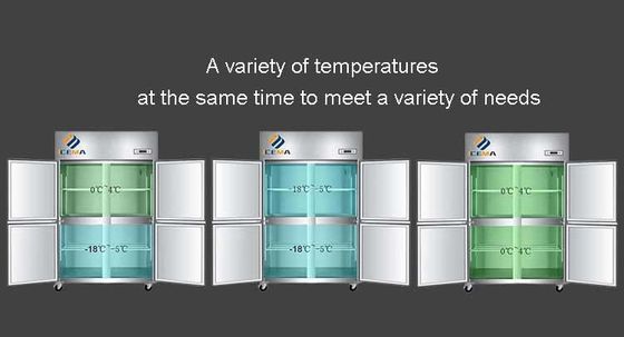 -18~-0 & 0~8 graad 4 deuren Commerciële verticale bereik-in vriezer 1230mm Lengte 680mm Breedte 1970mm Hoogte
