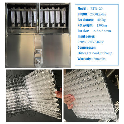 Industrial Cube Ice Making Machine met een dagelijkse uitstoot van 2 ton en een nominale stroom van 15 A